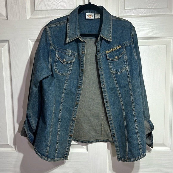 Hard Rock Cafe Memphis Jean denim shacket jacket button up long sleeve shirt XL - Picture 4 of 10